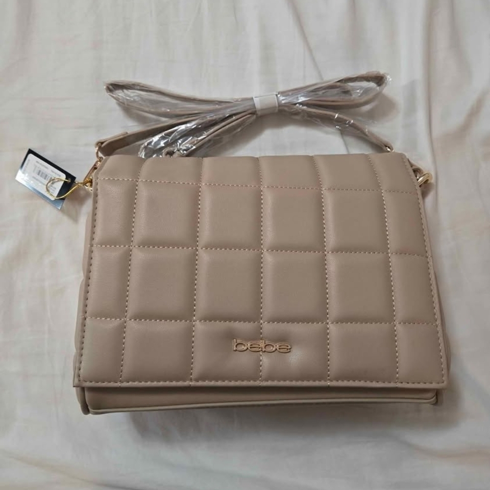 Bebe Taupe Quilted Shoulder Bag